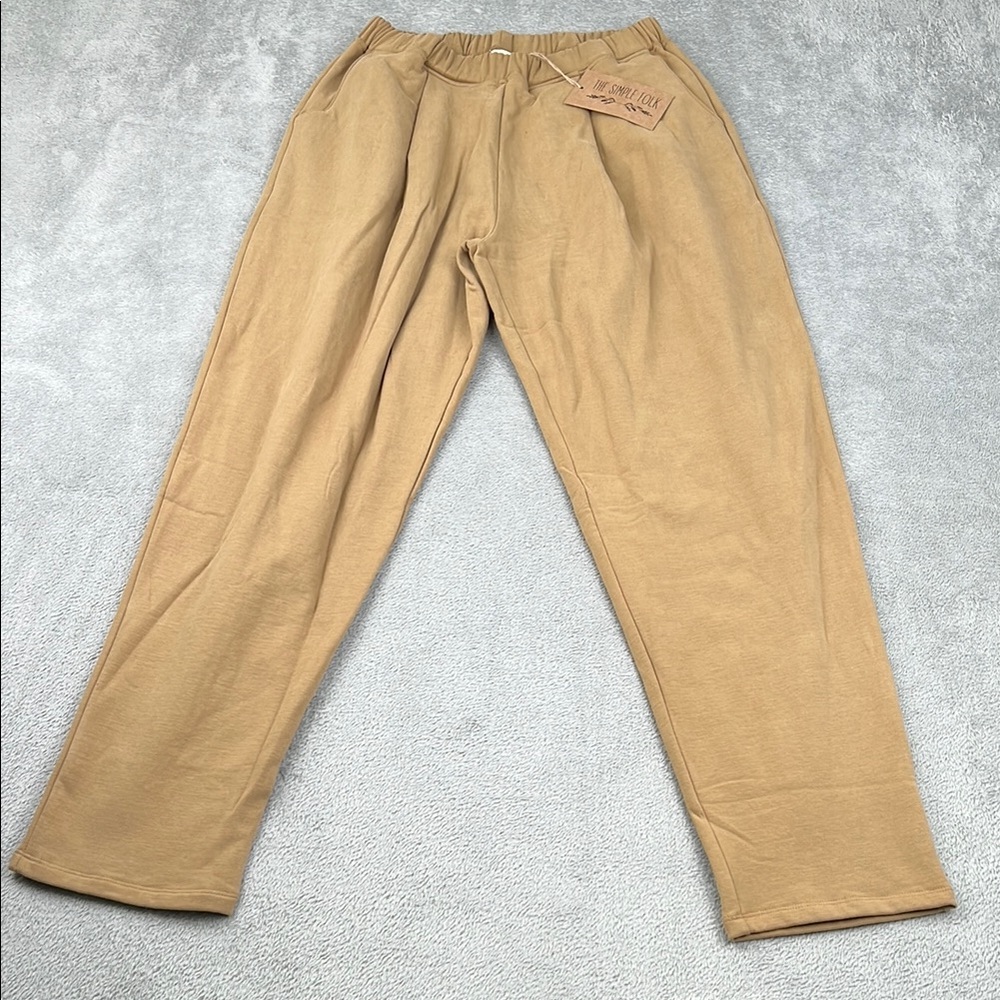 NEW The Simple Folk 2 Organic Cotton Womens Camel Brown Fleece Jogger Sweatpants